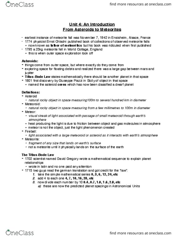 Earth Sciences 1086F/G Lecture Notes - Lecture 12: Ernst Chladni, Meteorite Fall, Meteoritics thumbnail