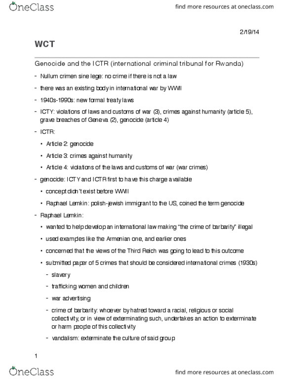 HIST 3001 Lecture Notes - Lecture 8: Raphael Lemkin, New York Post, International Criminal Tribunal For The Former Yugoslavia thumbnail