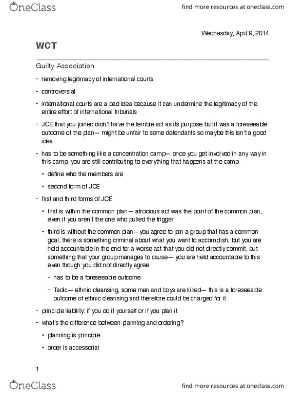 HIST 3001 Lecture Notes - Lecture 19: International Humanitarian Law, International Criminal Tribunal For The Former Yugoslavia, Command Responsibility thumbnail