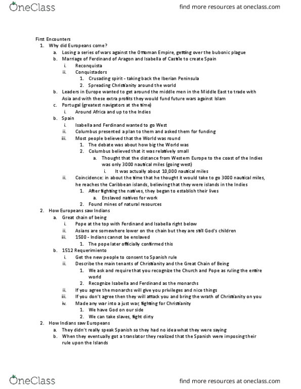 HIST 127 Lecture Notes - Lecture 3: Spanish Requirement Of 1513, Marcos De Niza, Aztec Empire thumbnail