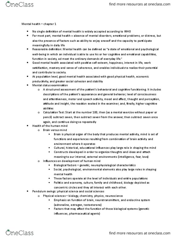 HSCI 214 Chapter Notes - Chapter 1: Mental Status Examination, Endocrine System, Sweat Lodge thumbnail