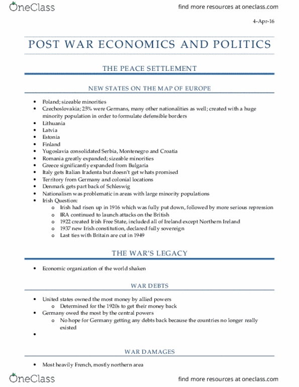 HIST-0054 Lecture Notes - Lecture 17: Occupation Of The Ruhr, Irish Question, Dawes Plan thumbnail