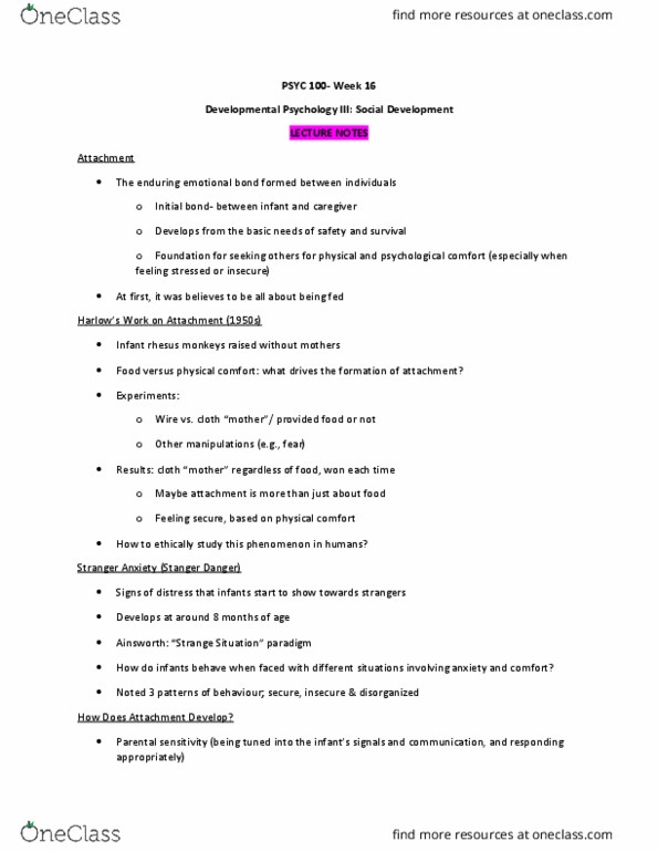 PSYC 100 Lecture Notes - Lecture 16: Diana Baumrind, Parenting Styles, Kwadukuza thumbnail