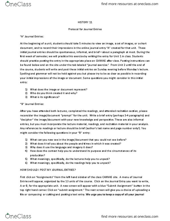 HIST 011 Lecture 1: HISTORY 11 Protocol for Journal Entries thumbnail