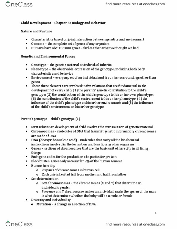 PSY 302 Lecture Notes - Lecture 3: Quantitative Trait Locus, Allosome, Twin Study thumbnail