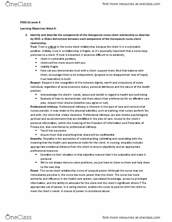 NSE 12A/B Lecture Notes - Lecture 4: Therapeutic Relationship, Professional Boundaries, Nonverbal Communication thumbnail