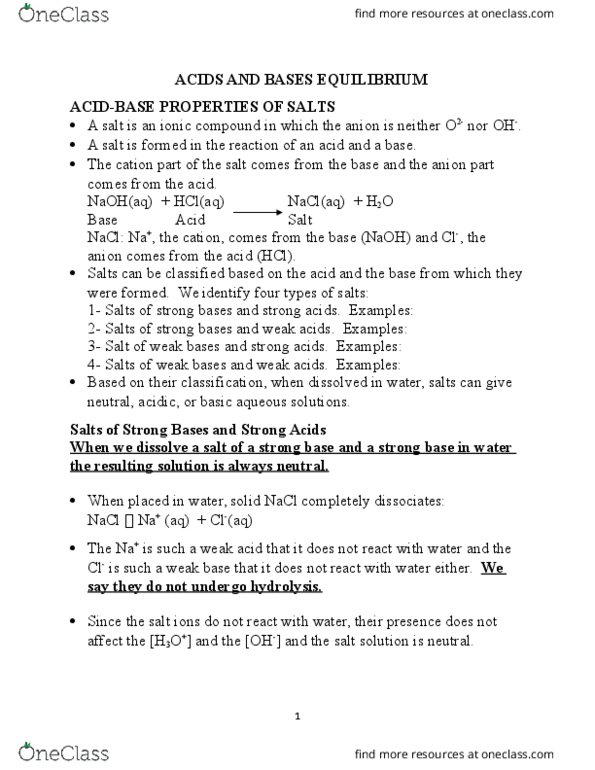 CH 302 Lecture Notes - Lecture 1: Weak Base, Ionic Compound, Sodium Chloride thumbnail