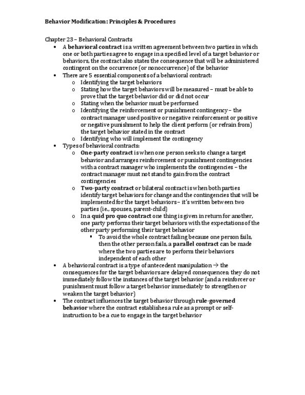 PSYB45H3 Chapter Notes - Chapter 23: Reinforcement, Quid Pro Quo, Contract thumbnail