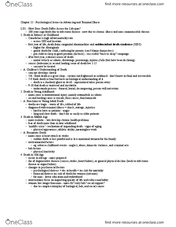 Psychology 2036A/B Chapter Notes - Chapter 12: Terminal Illness, Sue Rodriguez, Non-Communicable Disease thumbnail