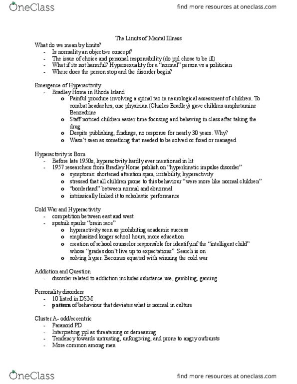 HLTHAGE 2G03 Lecture Notes - Lecture 6: Attention Deficit Hyperactivity Disorder, Hypersexuality, Mental Disorder thumbnail