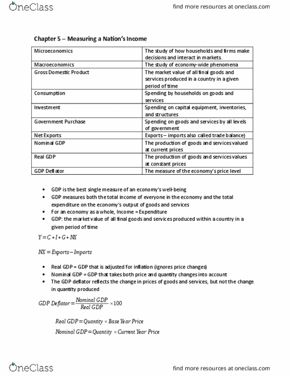 ECON 104 Chapter Notes - Chapter 5: Gdp Deflator, Gross Domestic Product thumbnail