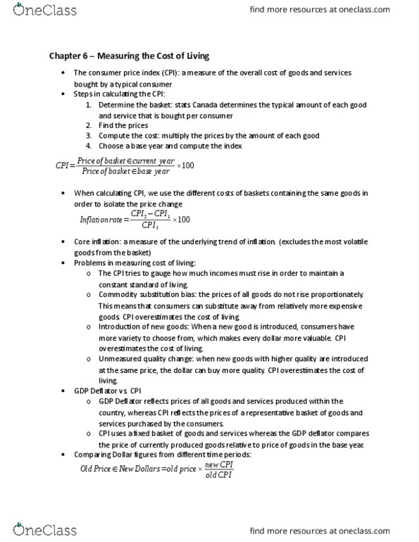 ECON 104 Chapter Notes - Chapter 6: Gdp Deflator, Core Inflation, Nominal Interest Rate thumbnail