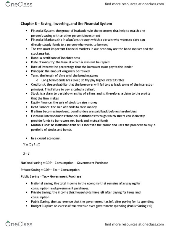 ECON 104 Chapter Notes - Chapter 8: Mutual Fund, Credit Risk, Autarky thumbnail