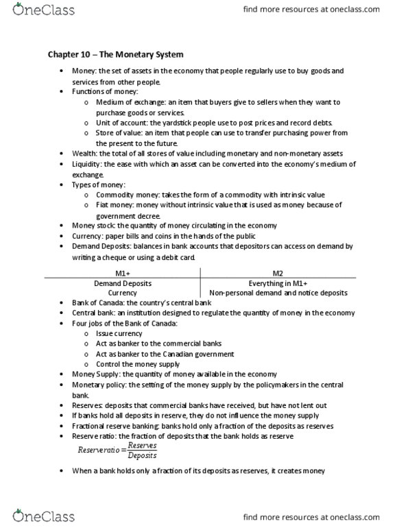 ECON 104 Chapter Notes - Chapter 10: Fractional-Reserve Banking, Money Multiplier, Debit Card thumbnail