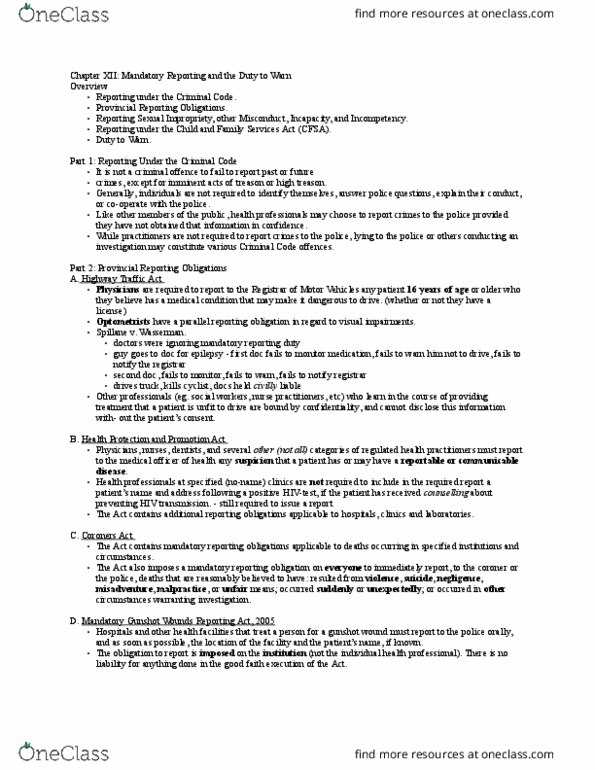 Law 3101A/B Lecture Notes - Lecture 12: Health Professional, Professional Negligence In English Law, No Liability thumbnail