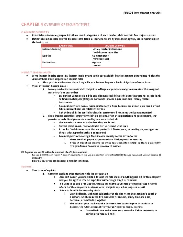 FIN 501 Chapter Notes - Chapter 4: Preferred Stock, Common Stock, Current Yield thumbnail