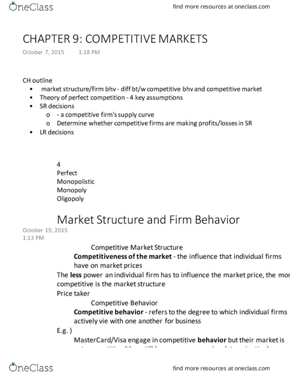 ECON 208 Lecture Notes - Lecture 14: Market Power, Market Structure, Perfect Competition thumbnail