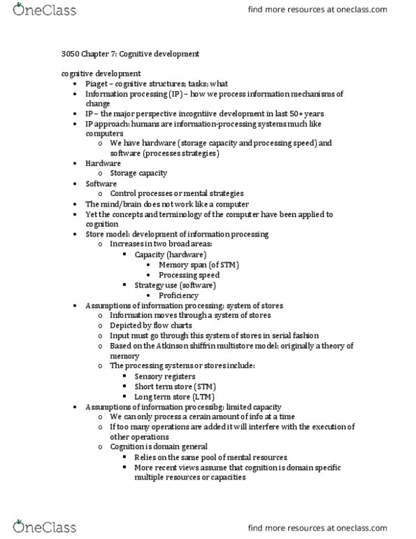 PSYC 3050 Lecture Notes - Lecture 7: Memory Span, Implicit Memory, Explicit Memory thumbnail