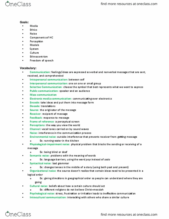 COMM 107 Chapter Notes - Chapter 1: Intrapersonal Communication, Environmental Noise, Interpersonal Communication thumbnail