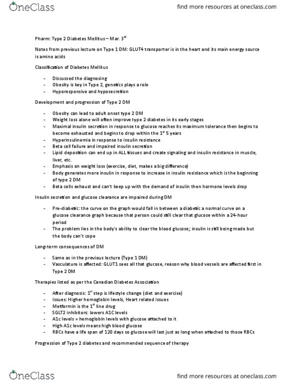 Pharmacology 3620 Lecture Notes - Lecture 4: Diabetes Mellitus Type 1, Diabetes Canada, Metformin thumbnail