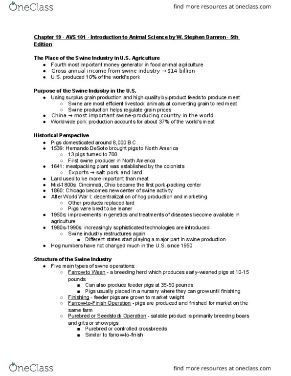 AVS 101 Chapter Notes - Chapter 19: National Pork Board, Hernando De Soto, Salt Pork thumbnail