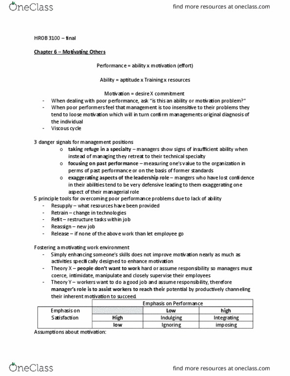 HROB 3100 Lecture Notes - Lecture 7: Theory X And Theory Y thumbnail