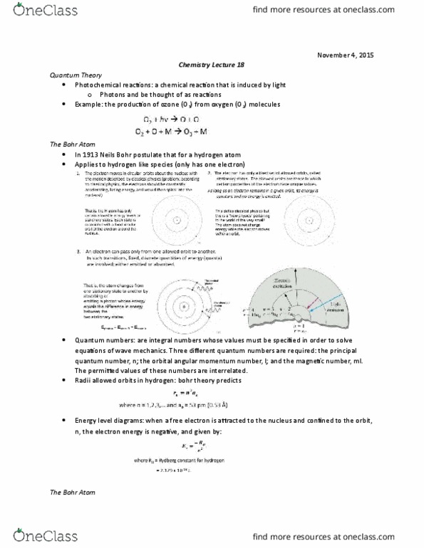 CH110 Lecture Notes - Lecture 18: Bohr Model, Energy Level thumbnail