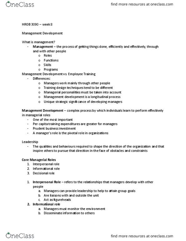 HROB 3090 Lecture Notes - Lecture 8: Management Development, Project Management, Microsoft Powerpoint thumbnail