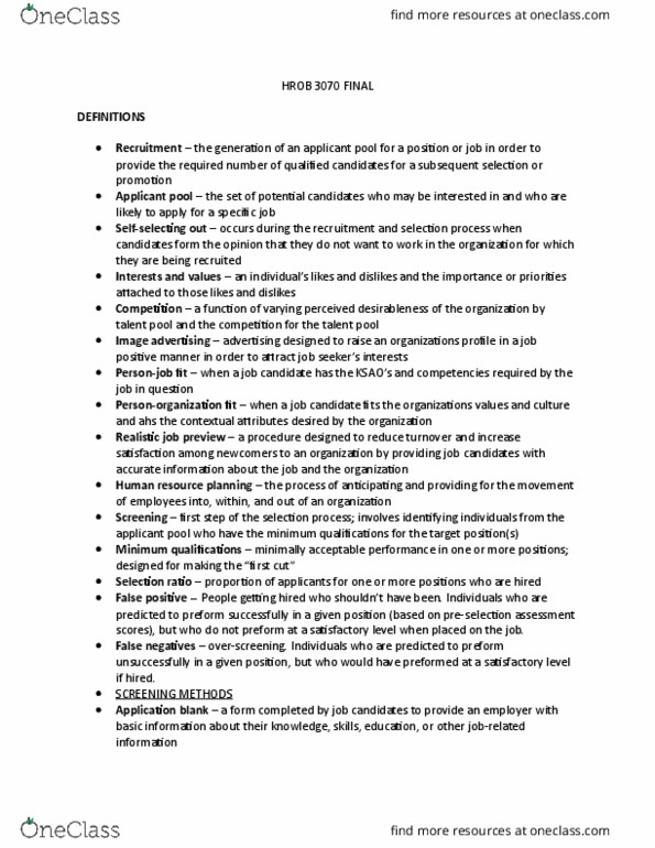 HROB 3070 Lecture Notes - Lecture 12: Job Satisfaction, Structured Interview, Job Performance thumbnail