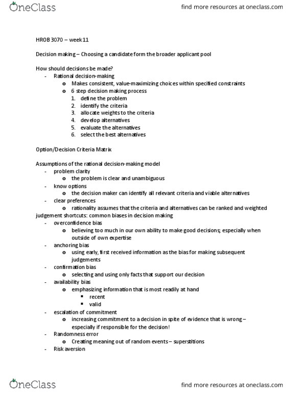 HROB 3070 Lecture Notes - Lecture 11: Nominal Group Technique, Group Decision-Making, Hindsight Bias thumbnail