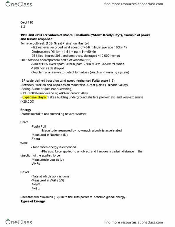 GEOL 110 Lecture Notes - Lecture 9: Tornado Outbreak, Fujita Scale, Appalachian Mountains thumbnail