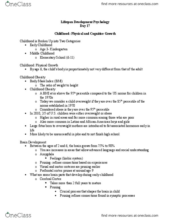 PSYCH 3400 Lecture Notes - Lecture 17: Body Mass Index, Cerebral Cortex, Prefrontal Cortex thumbnail