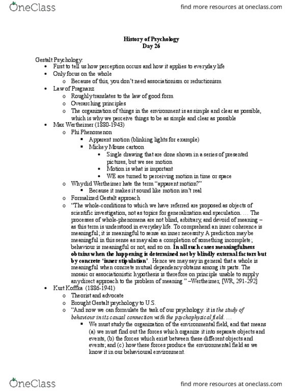 PSYCH 4150 Lecture Notes - Lecture 26: Kurt Koffka, Max Wertheimer, Gestalt Psychology thumbnail