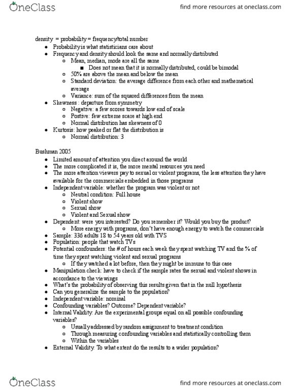 PSYCH 100A Lecture Notes - Lecture 2: Kurtosis, Null Hypothesis, Confounding thumbnail