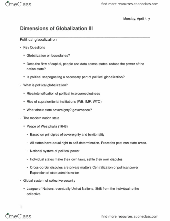 SOCY 225 Lecture Notes - Lecture 8: Scapegoating, World Trade Organization, Globalism thumbnail