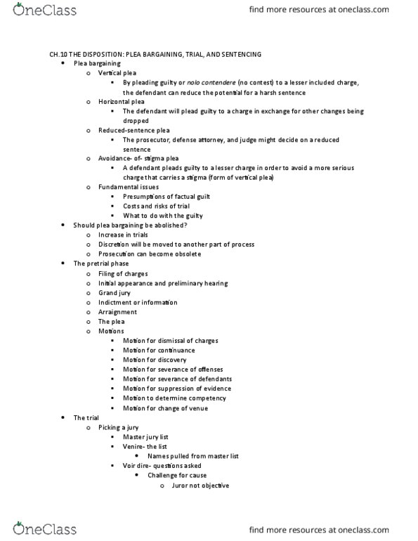 SOCL 3371 Lecture Notes - Lecture 10: Lesser Included Offense, Nolo Contendere, Voir Dire thumbnail