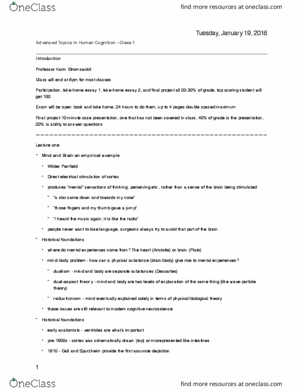 01:830:401 Lecture Notes - Lecture 1: Aphasia, Occipital Lobe, Brail thumbnail