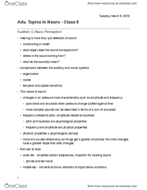 01:830:401 Lecture Notes - Lecture 8: Medial Geniculate Nucleus, Mismatch Negativity, Echoic Memory thumbnail