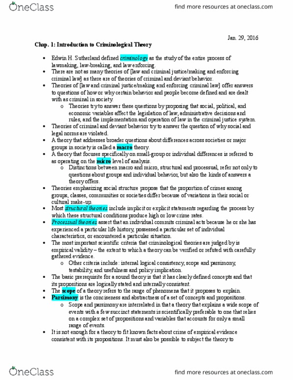 CRI 205 Lecture Notes - Lecture 2: Conflict Theories, Random Assignment, Social Learning Theory thumbnail