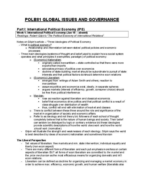 POLB81H3 Chapter Notes -International Political Economy, Economic Liberalism, Economic Nationalism thumbnail