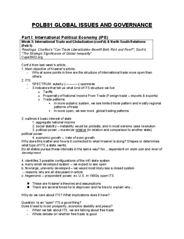 POLB81H3 Lecture Notes - International Political Economy, Autarky, Free Trade thumbnail