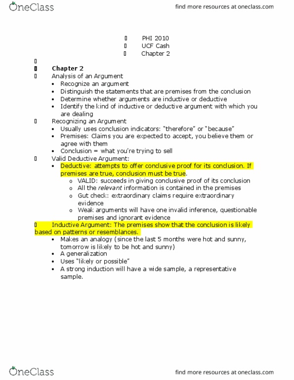 PHI 2010 Lecture Notes - Lecture 2: Sagan Standard, Deductive Reasoning, Mathematical Induction thumbnail