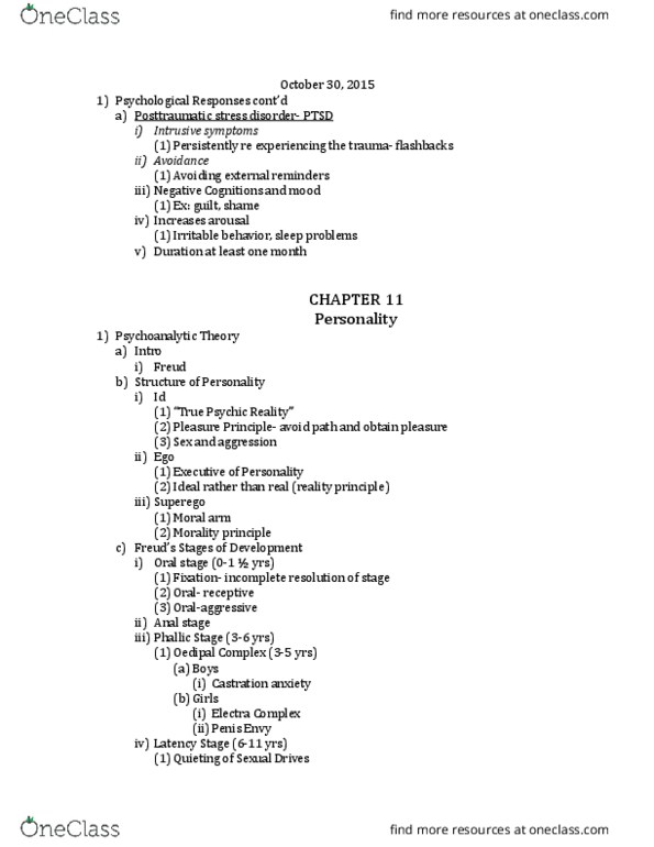 PSY 1410 Lecture Notes - Lecture 25: Phallic Stage, Anal Stage, Oral Stage thumbnail