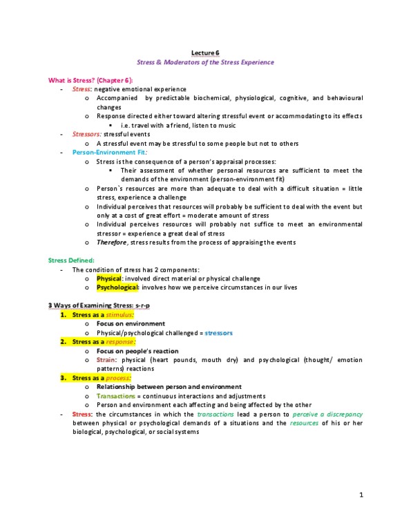 PSY333H1 Lecture Notes - Lecture 6: Sympathetic Nervous System, Tachycardia, Lymph Node thumbnail