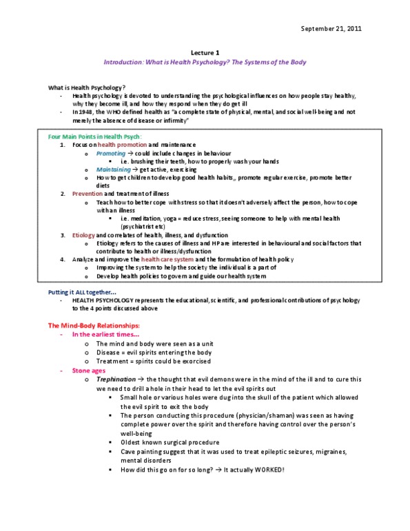 PSY333H5 Lecture Notes - Peptic Ulcer, Somatic Nervous System, Biomedical Model thumbnail