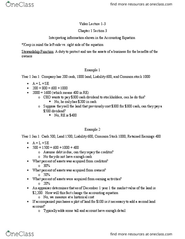 ACCT200 Lecture Notes - Lecture 4: Historical Cost, Common Stock, Retained Earnings thumbnail