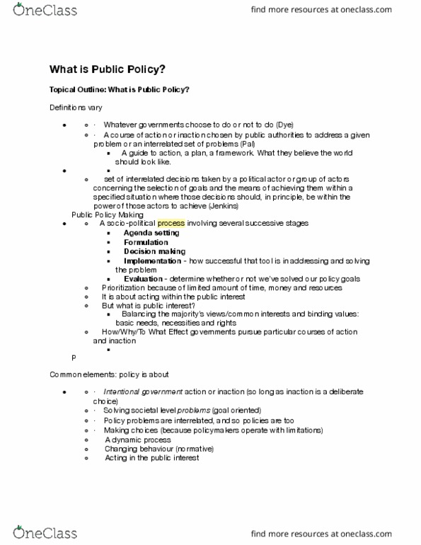 HECOL300 Lecture Notes - Lecture 1: Policy Analysis, Decision-Making thumbnail