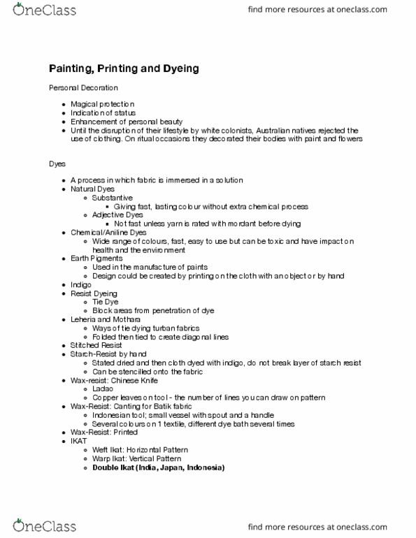 HECOL333 Lecture Notes - Lecture 3: Starch, Pigment, Ikat thumbnail