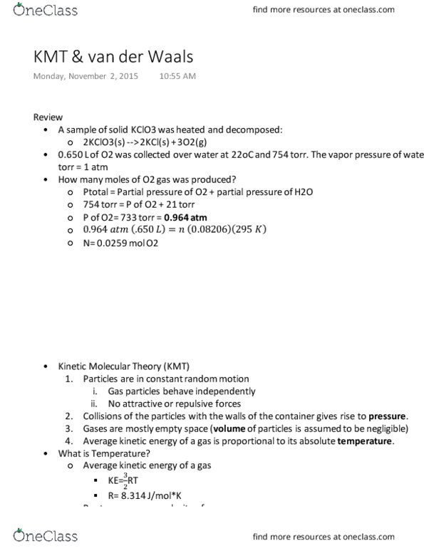 CHEM 102 Lecture Notes - Lecture 18: Kinetic Theory Of Gases, Ideal Gas, Jmol thumbnail