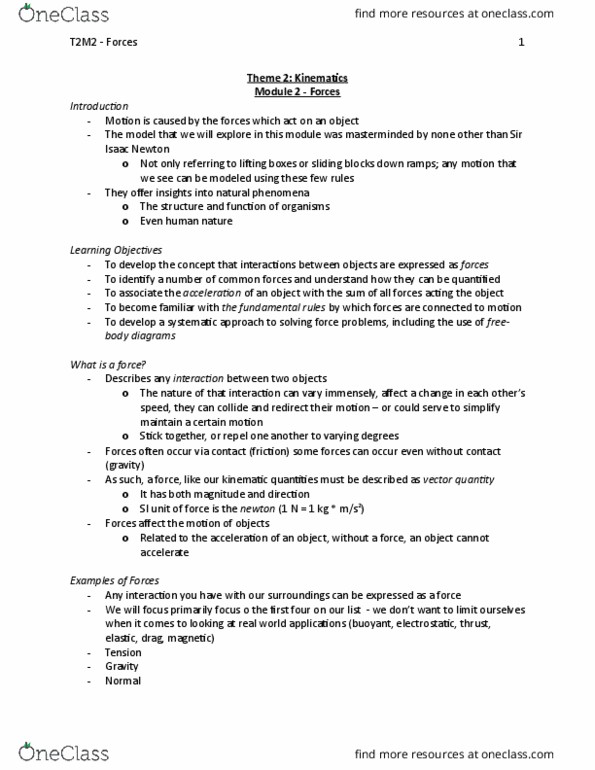 PHYSICS 1BB3 Lecture Notes - Lecture 4: Fundamental Interaction, Contact Force, Net Force thumbnail